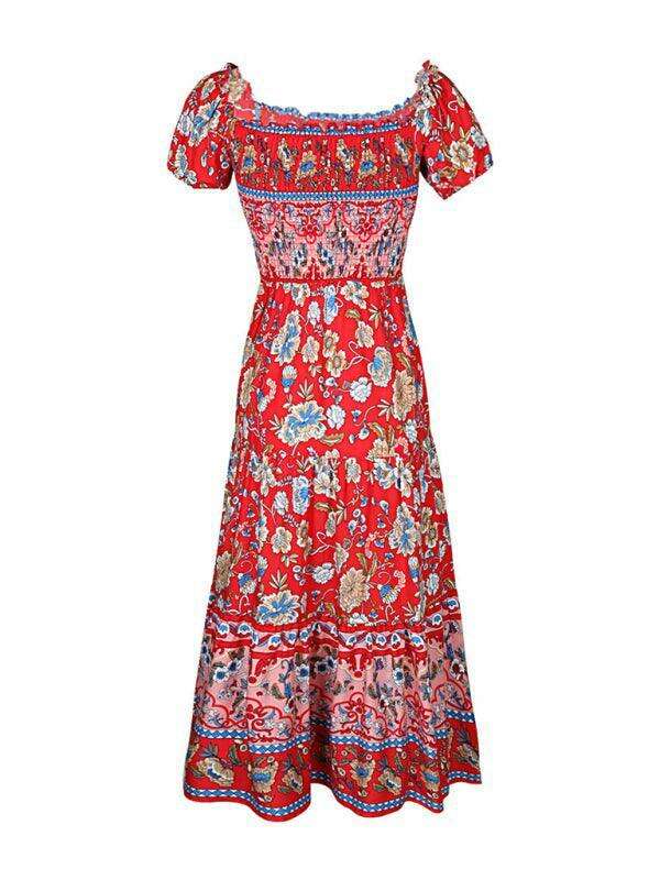 Bohemian Chic One-Shoulder Maxi Dress with Distinctive Ethnic Print