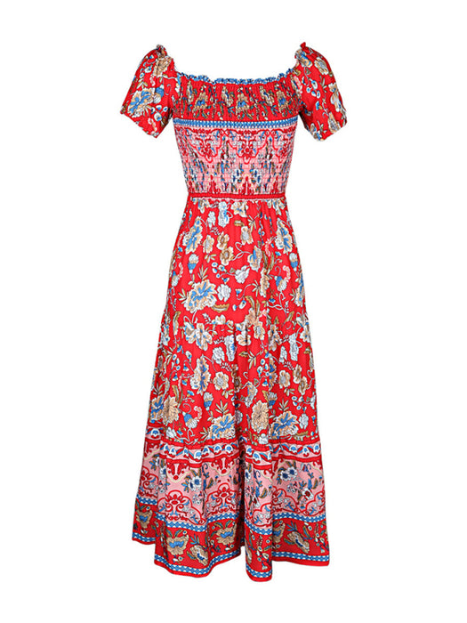 Ethnic Print One-Shoulder Boho Dress