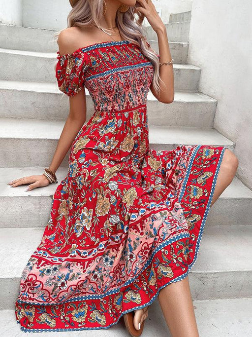 Women's new ethnic style one-neck printed dress