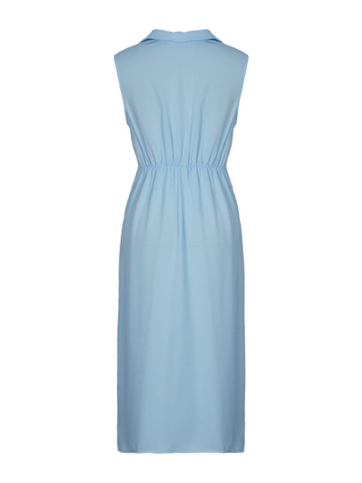 Elegant Twist Detail Lapel V-Neck Dress with Sleeveless Design