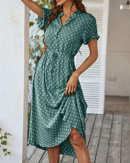 New women's all-match shirt collar polka dot waist waist dress