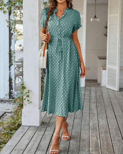 New women's all-match shirt collar polka dot waist waist dress