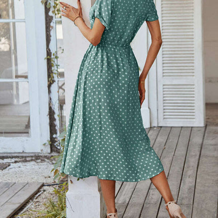 New women's all-match shirt collar polka dot waist waist dress