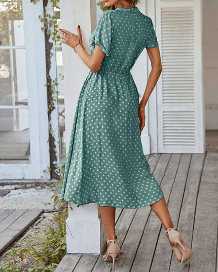 New women's all-match shirt collar polka dot waist waist dress