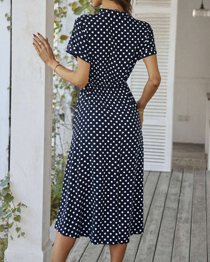 New women's all-match shirt collar polka dot waist waist dress
