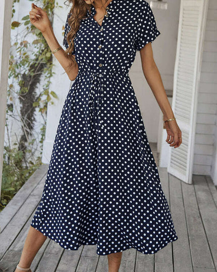 New women's all-match shirt collar polka dot waist waist dress