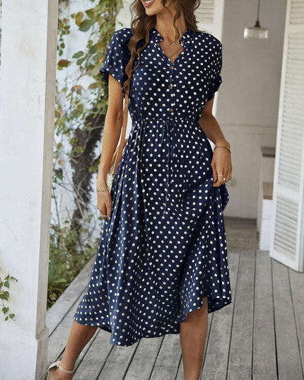 New women's all-match shirt collar polka dot waist waist dress