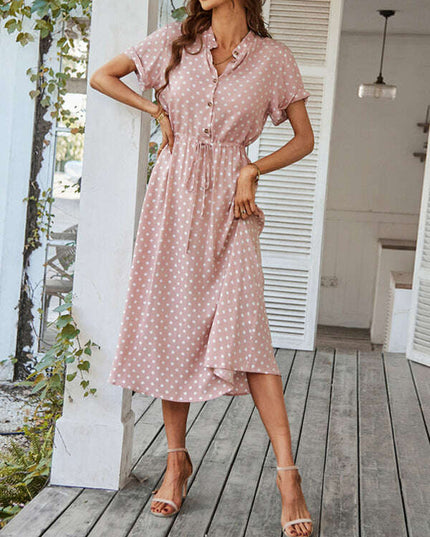 New women's all-match shirt collar polka dot waist waist dress