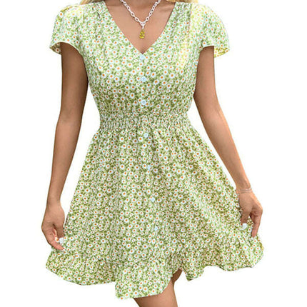 New fashionable women's backless lace-up V-neck floral dress