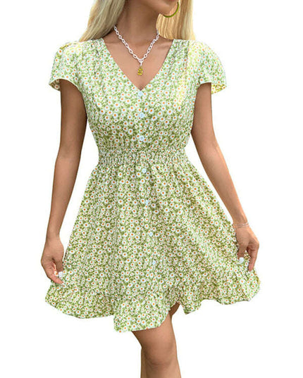 New fashionable women's backless lace-up V-neck floral dress