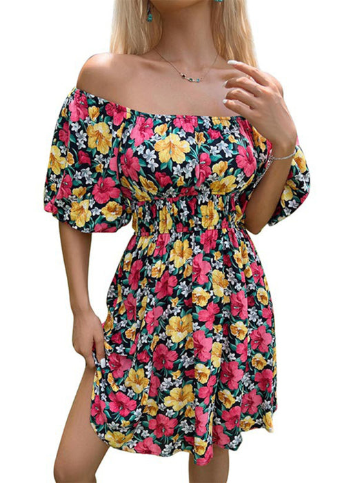 Off-Shoulder Ruffle Print Dress for Women