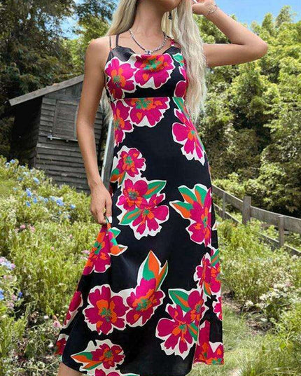 Radiant Blossom Backless Floral Print Dress - Women's Romantic Fashion
