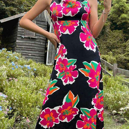 Radiant Blossom Backless Floral Print Dress - Women's Romantic Fashion