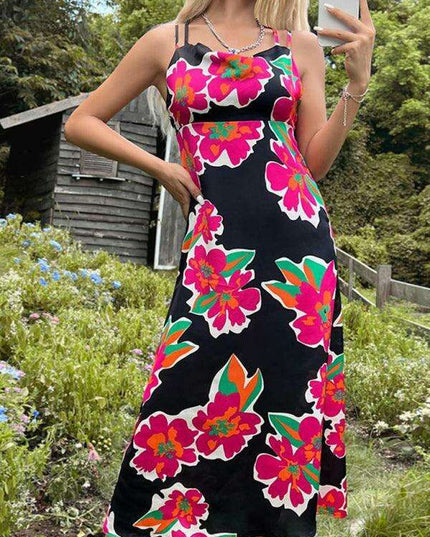 Radiant Blossom Backless Floral Print Dress - Women's Romantic Fashion
