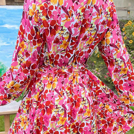 Women's lace-up slim fit lace collar printed dress