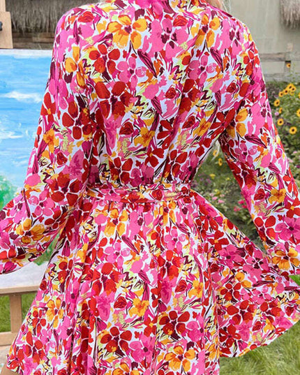 Women's lace-up slim fit lace collar printed dress