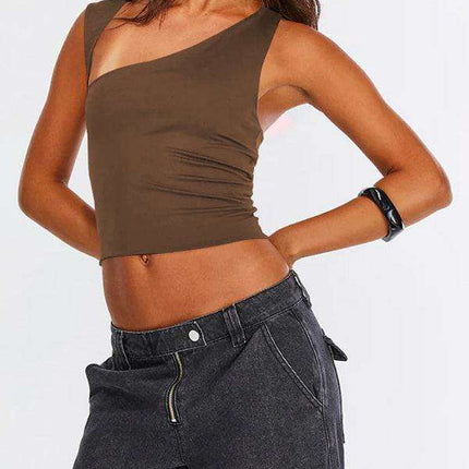 Asymmetric Neckline Y2K Style Body-Hugging Vest