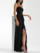 Sizzling Halterneck Lace-Up Fungus Pleated Dress with Slit - Women's Seductive Style