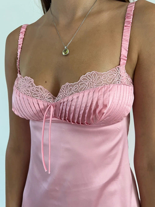 Elegant Lace Trim Satin Suspender Dress for Women