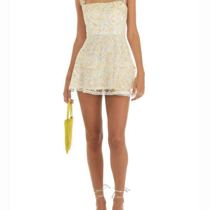 New fashion floral mesh suspender dress