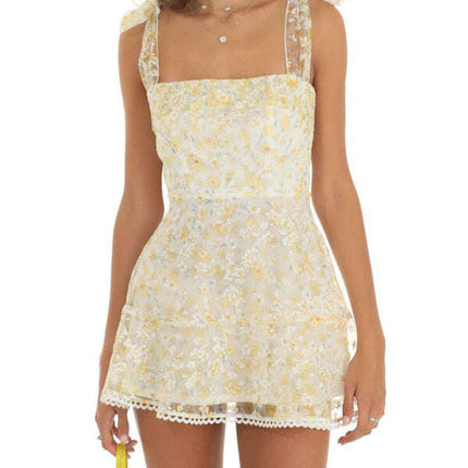 New fashion floral mesh suspender dress