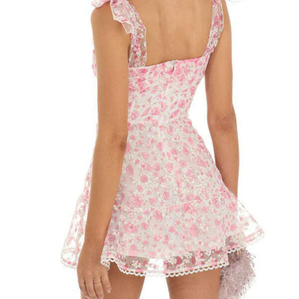 New fashion floral mesh suspender dress