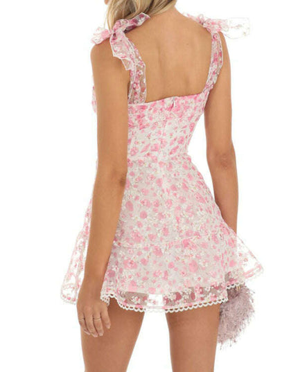 New fashion floral mesh suspender dress