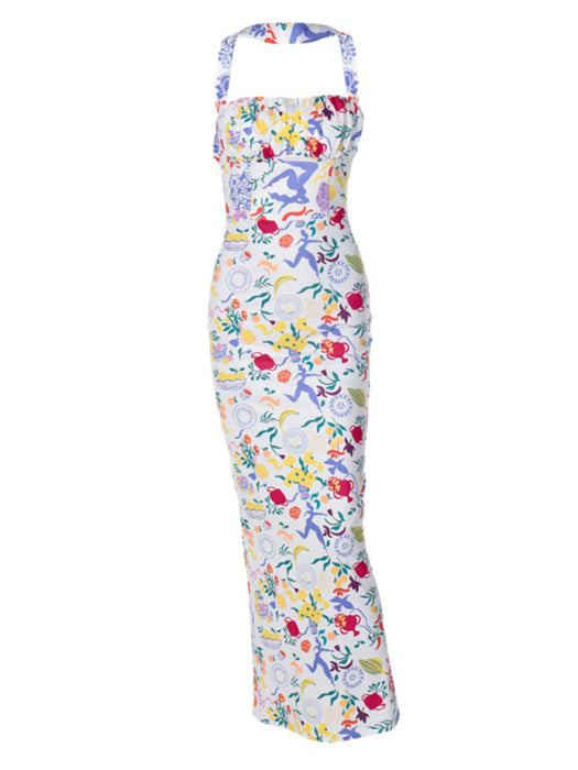 Wrap-Neck Halter Dress with Vibrant Print