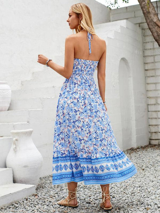 Bohemian Halterneck Maxi Dress with Vibrant Print