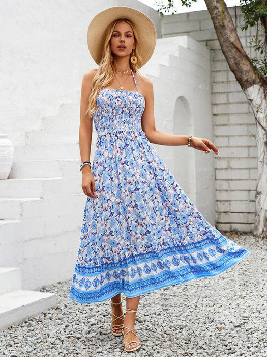 Bohemian Halterneck Maxi Dress with Vibrant Print