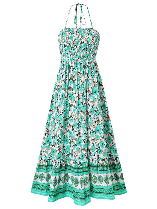 Bohemian Halterneck Maxi Dress with Vibrant Print