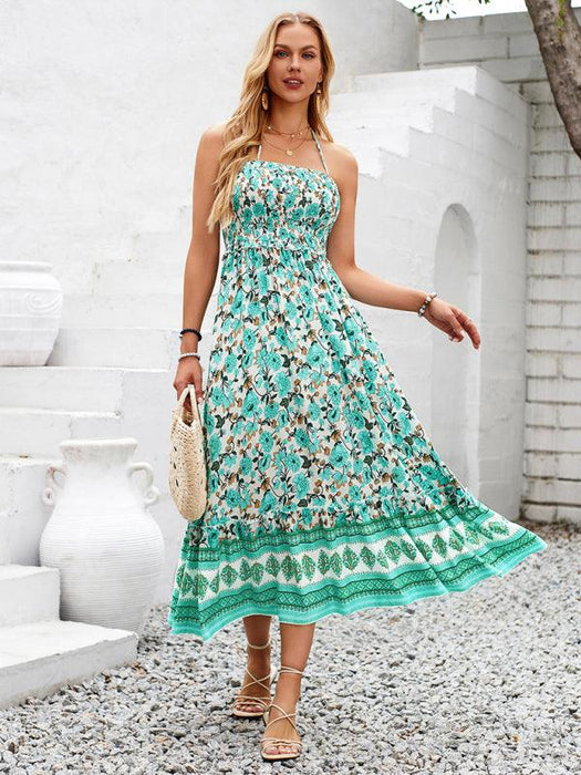 Bohemian Halterneck Maxi Dress with Vibrant Print