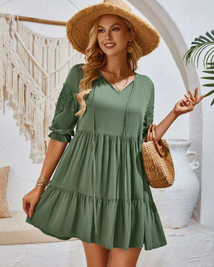 Effortlessly Elegant Viscose Dress with Unique Waist Detail - Casual Chic