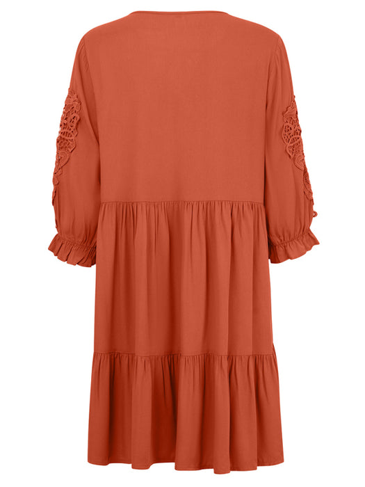 Solid Color Viscose Web Dress with Waist Detail - Versatile Casual Style