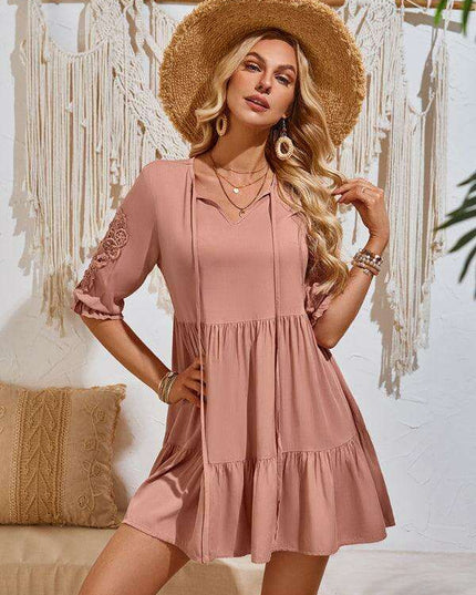 Effortlessly Elegant Viscose Dress with Unique Waist Detail - Casual Chic