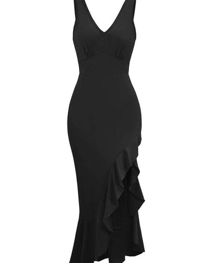 New V-neck sleeveless ruffled hem dress