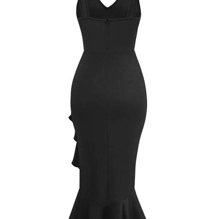 New V-neck sleeveless ruffled hem dress