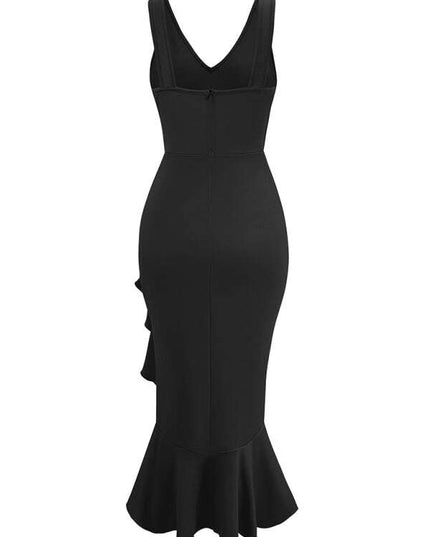 New V-neck sleeveless ruffled hem dress