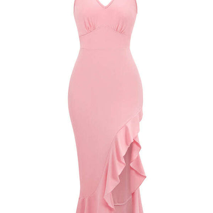 New V-neck sleeveless ruffled hem dress