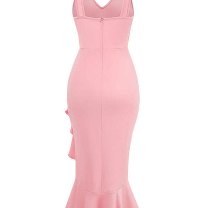 New V-neck sleeveless ruffled hem dress