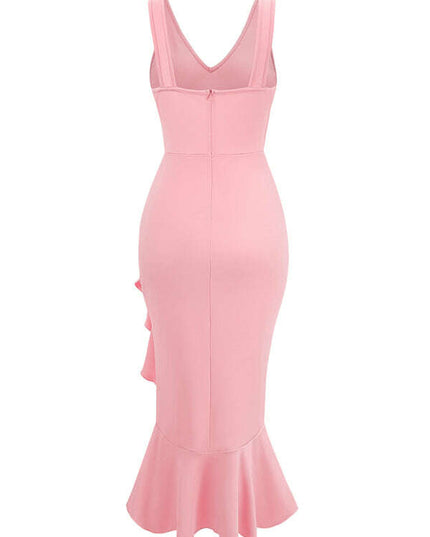 New V-neck sleeveless ruffled hem dress