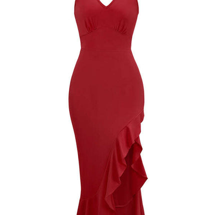 New V-neck sleeveless ruffled hem dress