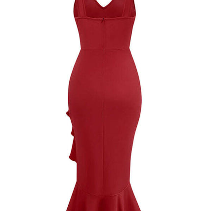 New V-neck sleeveless ruffled hem dress