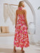 Floral Romance Halter Neck Maxi Dress with Ribbon Sleeves