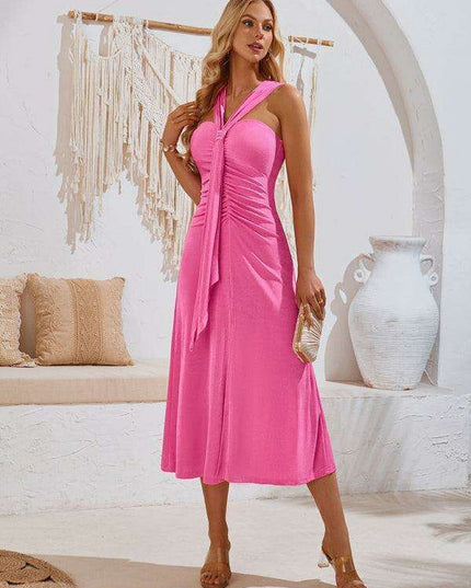 Chic Off-Shoulder Dress with Flowing Streamer Accents