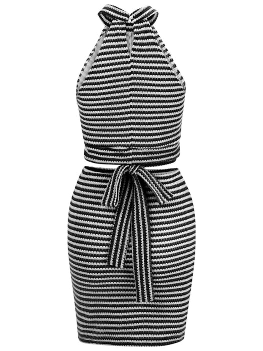 Chic Striped Halter Neck Sleeveless Casual Set - Effortlessly Elegant Leisure Style