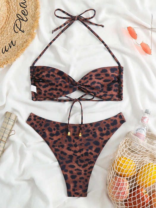 Leopard Charm High-Waisted Bikini Set for Women