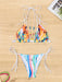 Beaded Lace Drawstring Bikini Set with Vibrant Printed Split Appeal