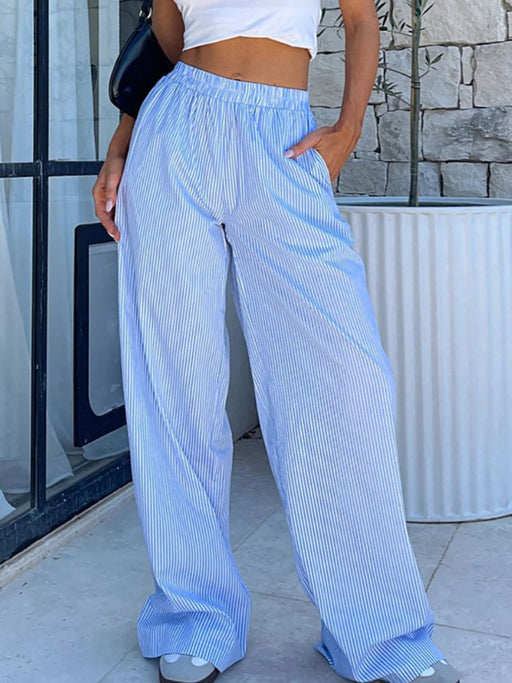 Fashionable casual striped trousers striped printed wide leg trousers