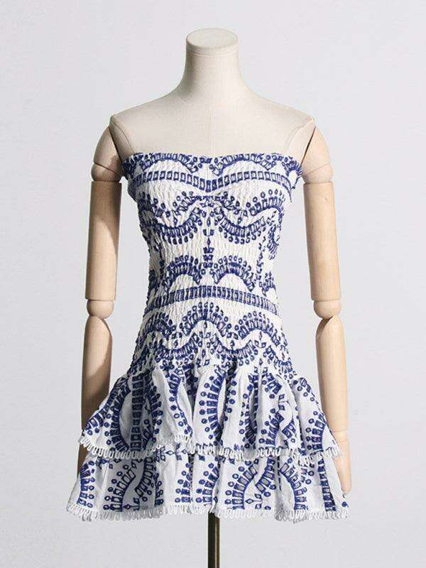 Charming Ruffled Hollow Embroidered A-Line Dress